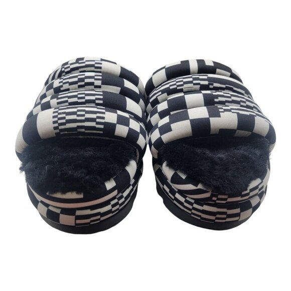 UGG Shoes Womens 9 Multicolor MAXI CHECKS SLIDE Chunky Fur Hippie  1130842 - Picture 2 of 11